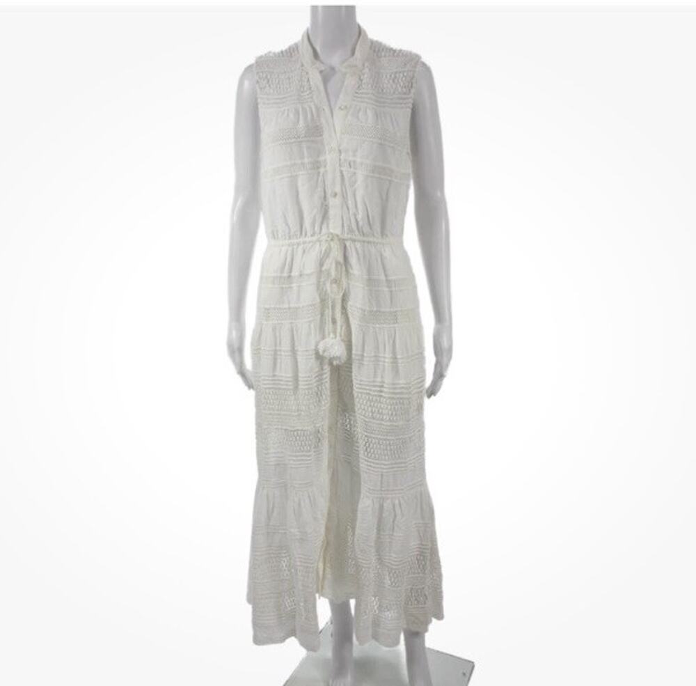 Sea New York Women Maxi Dress White Cotton Collared Sleeveless Size 4